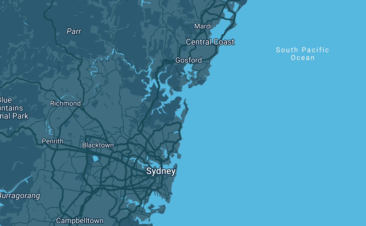Pool and Spa construction and renovation service area map: Sydney and Central Coast